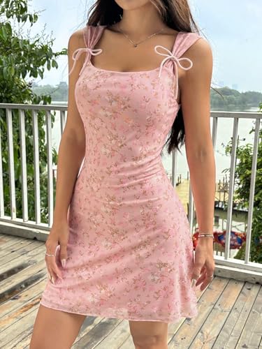 Image of Floerns Women's Leopard Print Mesh Bodycon Mini Dress Sleeveless Bowknot Y2k Dresses