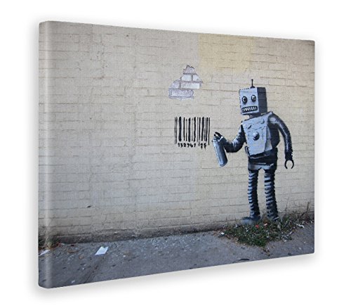 Giallo Bus - Cuadro - Prensa Sobre Tela Canvas - Banksy - Robot- 100 X 140 Cm
