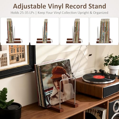 Image of Vinyl Record Storage Holder for 35 LPs, Solid Hardwood Record Stand, Album Rack Organizer, LP Storage & Magazine Holder, Gift for Music Lovers