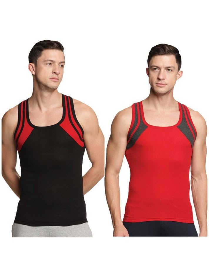 Image of Genx Men's Super Combed Cotton Gym Vest with Sports Style (Pack of 2) (Color May Vary)