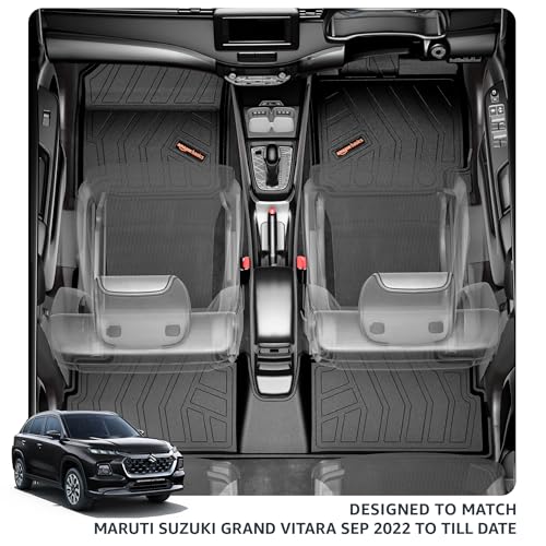 Image of Amazon Basics - 5D Car Floor Mats for Grand Vitara (Sep 2022-Present, Black) | All-Weather Protection | Custom Edge-to-Edge Fit| TPE