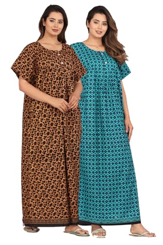 Image of Kuruti B Sheets Nighty for Women Cotton Combo (Pack of 2 Pcs) Nighty Gown Round Neck Short Sleeves Free Size