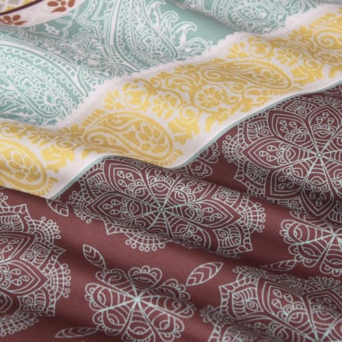 Image of Cottolester Boho Comforter Set King Size,8 Pieces Red and Orange Bohemian Striped Bed in a Bag,Paisley Soft Microfiber Bedding Comforter Set
