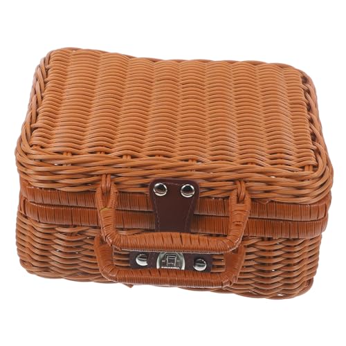 BESPORTBLE Imitation Rattan Suitcase Wicker Picnic Basket Woven Storage Case Vintage Storage Case Wicker Picnic Hamper Simulation Rattan Case Storage Bins Laundry Organizer Cube Woven Basket
