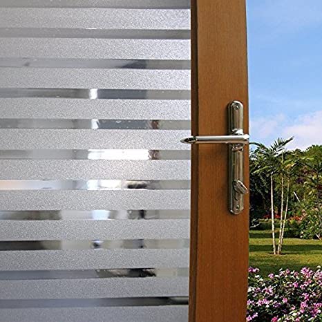 Image of HOME13 Window Film Stripe Frosted, Decorative Static Cling Window Film Window Clings Privacy Non-Adhesive Frosted Glass Film for Living Home (Vinyl, 24x240)