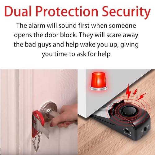 QEEYON Türstopper Alarm & Tragbares Türschloss, Alarm-Keil mit 120-dB-Alarm, Einstellbares Doppelschutz-Sicherheitstür-Kit für den persönlichen Schutz von Heimhotels und Reisen