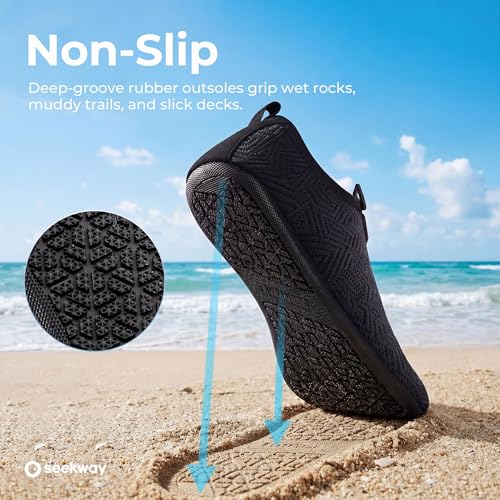 Image of SEEKWAY Water Shoes Quick-Dry Aqua Socks Barefoot Slip-on for Beach Pool Swim River Yoga Lake Surf Women Men Black SK001