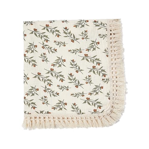 Image of insular Cotton Muslin Baby Blanket with Tassel, Boho Bohemian Muslin Swaddle Blanket Baby Receiving Blanket with Fringe, Nursery Decor Throw or Nursing Blankets, 47" x40”, Cherry