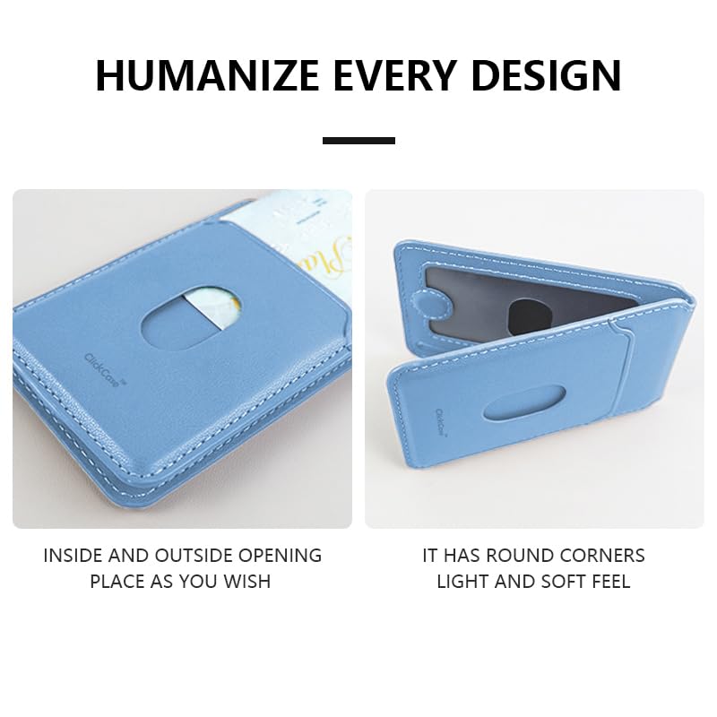 Image of ClickCaseBifold MagSafe Wallet, Minimalist Wallet with Stand, Magnetic Closure Wallet for iPhone 16 /15 /14 /13 /12 Series, Card Holder, Vegan Leather (Metalic Sky Blue)