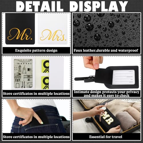 Abbylike 6 Pcs Wedding Mr and Mrs Passport Holder Luggage Tags Gifts Set for Couples 2025 Wedding Honeymoon Bridal Shower Engagement Gifts Toiletry Mr & Mrs Travel Accessories4