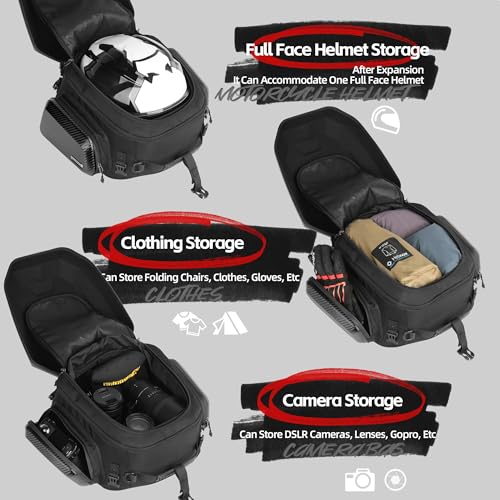 Alforja trasera rígida para motocicleta Rhinowalk, impermeable, 23–35 L, con compartimento para casco y correa desmontable para mochila miniatura 3