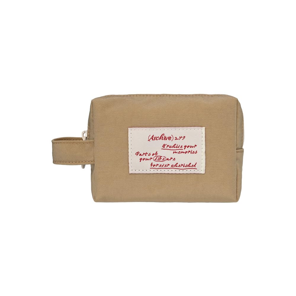 Monolike Archive 247 Handy Pouch, Beige - Small Nylon Pouch, Portable Cosmetic &amp; Toiletry Case, Tech Cable Organizer, Daily Storage Bag