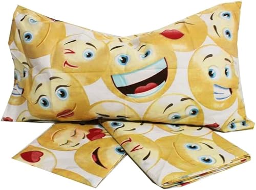 GARGIX Completo letto lenzuola 100% cotone singolo una piazza sotto sopra federa smile (L-JL/SMI-GIALLO)
