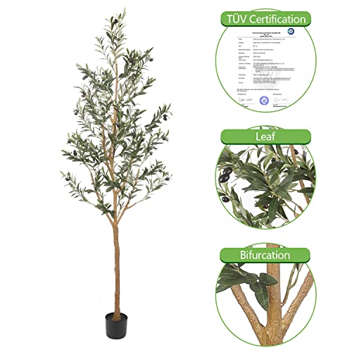 Realead Artificial Olive Tree 7Ft(82''), Tall Faux Olive Tree Plant, Fake Potted Olive Silk Tree With Branches And Fruits, Artificial Trees For Modern Home Office Living Room Floor Decor Indoor #TOP2
