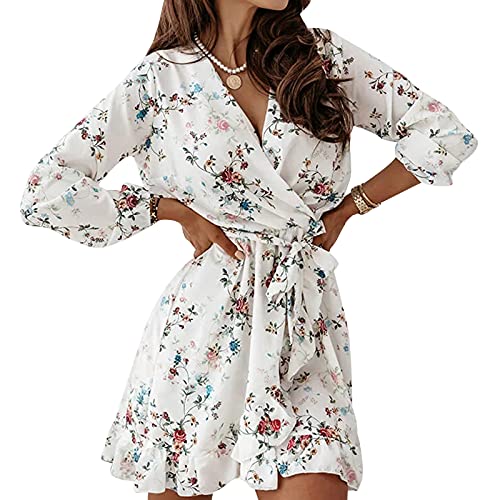 Robe d'été pour femme fleurie à col en V et volants chic