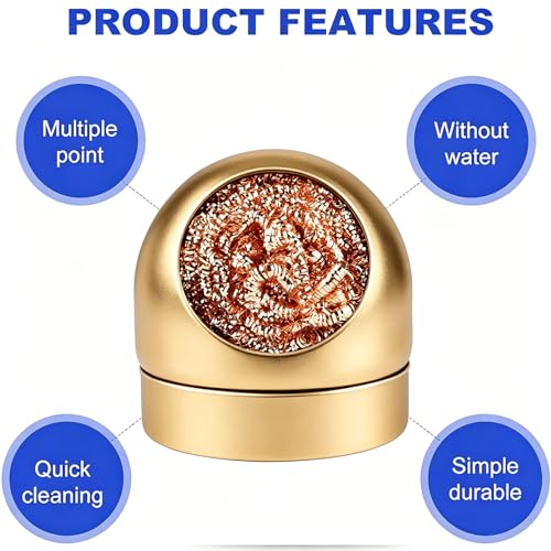 Image of Soldering Iron Tip Cleaner Non-slip Solder Tip Cleaning Wire Ball & Base Holder Soft Coiled Brass Tip Cleaner Kit (Gold)