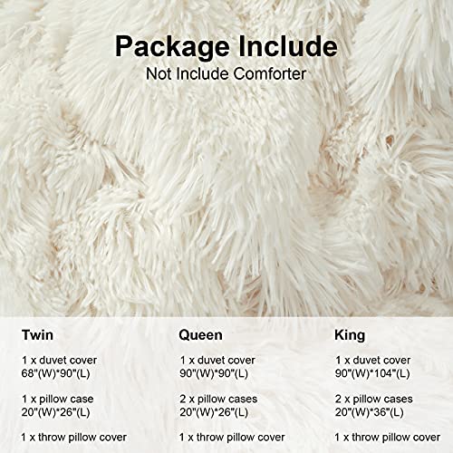 Plush Duvet Cover Set, Luxury Ultra Soft Velvet Duvet Cover Set Fluffy Plush Shaggy Bedding Sets 4 Pieces(1 Duvet Cover + 2 Pillow Case + 1 Pillow Cover) Zipper Closure (Queen, Light Beige) #TOP7