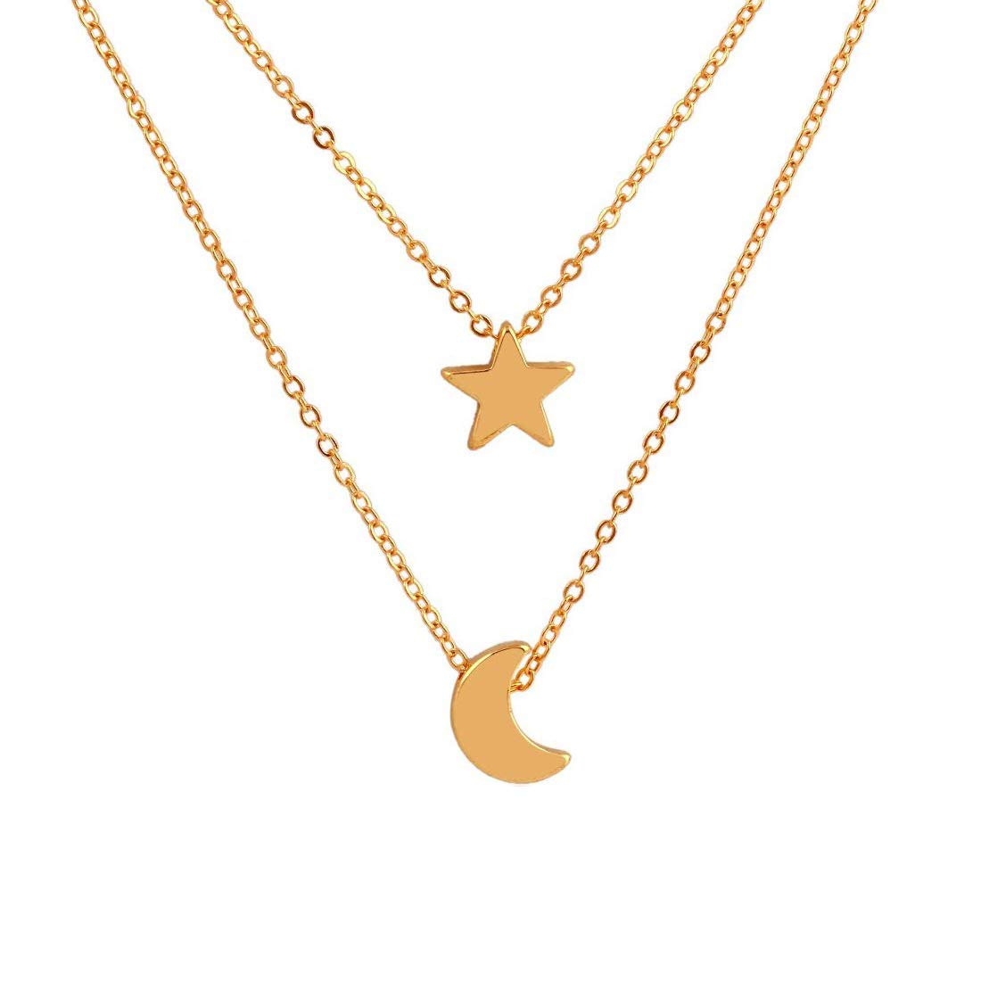 Yellow Chimes Classic Look Dual Layer Chain with Moon and Star Design Gold Plated Choker Necklace for Women and Girls (B07XZBV3BN) Amazon Price History, Amazon Price Tracker