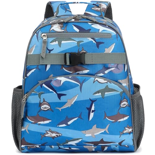 FlowFly Kids Backpack for Toddler Boys Girls, Simple Lightweight Bookbag for Daycare Kindergarten Elementary School Travel, Small Modern Bag (Medium 15''), Shark