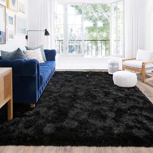 8x10 Area Rugs for Living Room, Ultra Soft Large Shag Black Bedroom Rug Upgrade Non-Slip Plush Modern Fluffy Carpet for Kids Boys Girls Room Home Decor Aesthetic