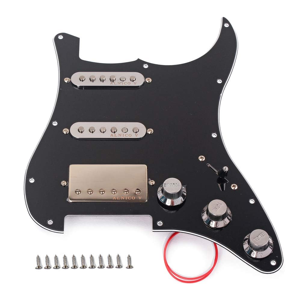 Golpeador SSH precableado para Stratocaster, 3 capas de guitarra eléctrica con juego de pastillas Humbucker, color negro con pastillas Alnico V de bobina única, piezas de repuesto
