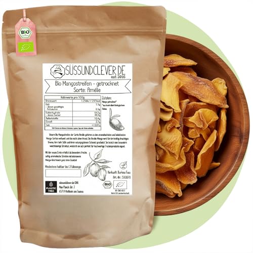 süssundclever.de® Bio Mangostreifen getrocknet | 1,0 kg | Sorte: Amélie | NEUE ERNTE | ohne Zuckerzusatz | ökologisch-nachhaltig abgepackt