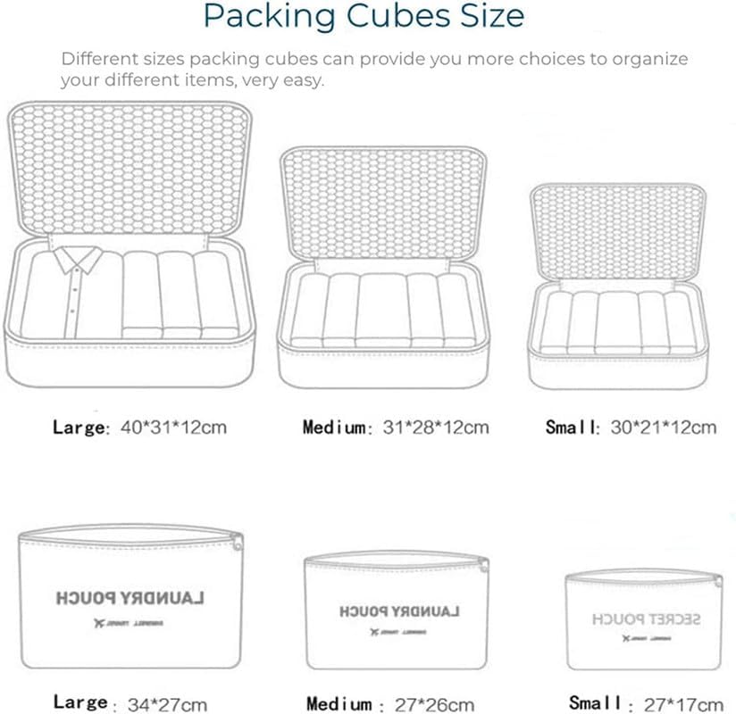 Image of 6 in 1 Polyester Secret Pouch Travel Bag Packing Cubes Laundry Bag with Undergarments & Cloth Storage Organizer Travelling Set /Suitcase Cloth Cube Bag (BLACK 6 in 1 Travel Bag)
