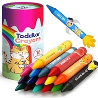 ZENO 16 Colors Jumbo Crayons - Non-Toxic & Washable Crayons for Toddlers Ages 1-3 & Kids Ages 4-8 - Easy-to-Hold - Large - Great for Travel with Toddlers 2-4 Years