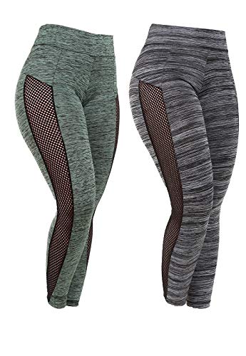 Kit 2 Calças Fitness Femininas Risca Fitness Detalhe Tela Lateral Tamanho:M; Cor:Cinza-Verde