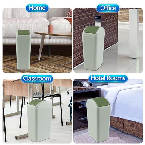 Image of 12 L Slim Garbage Can, Small Plastic Trash Can Swing Lid, Green