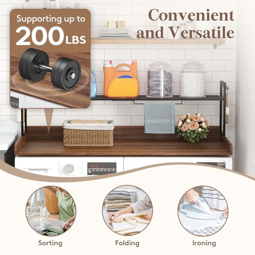 Image of Lifewit Washer Dryer Adjustable Countertop with Shelf,Walnut, 54''x 27.5''