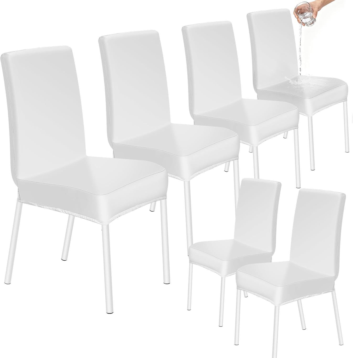 Kratzfeste Stuhlhussen 6er Set, Elastische Wasserfeste Stuhlbezüge Abnehmbar Waschbar, Universal Hussen Schutz für Hochlehner, Schwingstuhl, Küche, Restaurant, Bankett, Hochzeit, Hotel, Weiß