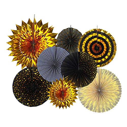 Boonee Party Deko Papierfächer Deko Set 8er Aufhängen Papier Blumen Grau Golden Wand-Dekor Dekorpapier Rosetten Dekoration Cover