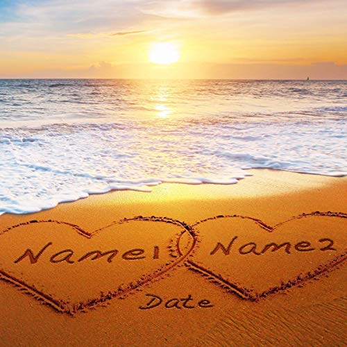Heart And Heart At Beautiful Sunrise Unique Personalized Photo Or Canvas Prints With Couple's Names And Special Date On Beach,Perfect Present Love Gift For Anniversary,Wedding,Birthday And Holidays #TOP1