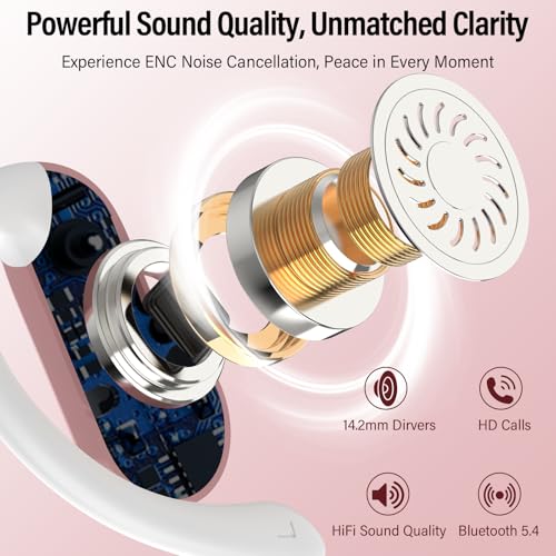 Image of Open Ear Earbuds, Bluetooth 5.4 Wireless Earbuds with Ear Hooks, 32H HiFi Stereo Open Ear Headphones with Clear Calls, IPX7 Lightweight Air Conduction Headphones for Workouts and Running, Rose