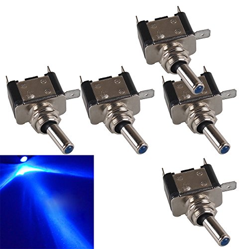 ESUPPORT 12V 20A AMP Blue LED Light Rocker Toggle Switch SPST ON/Off Car Pack of 5