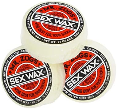 Sex Wax Surfboard Wax & Go Surf Sticker, 3 Pack, Coconut Scent, Warm Water Formula