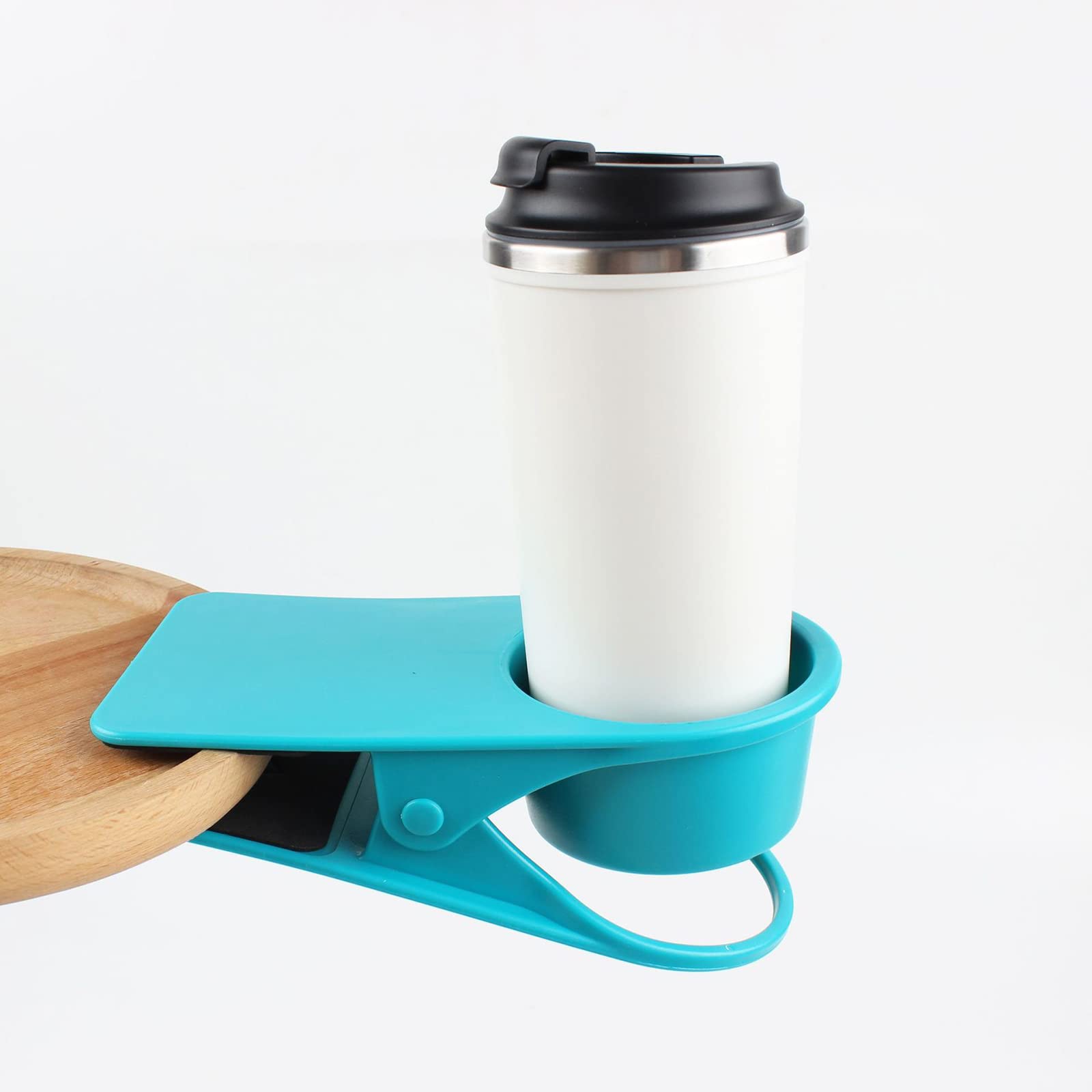 Drink Cup Holder Clip, Home Office Table Desk Side Huge Cup Clip, Portable Table Side Mug Holder Cup Saucer Clip Design Chair Edges Cupholder for Water Drink Beverage Soda Coffee Mug-Blue