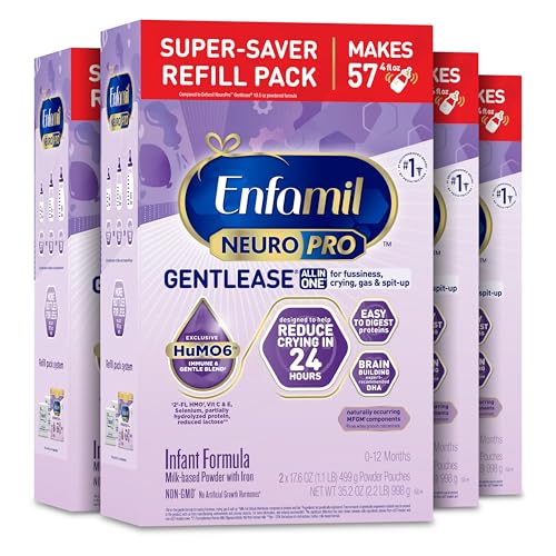 Image of Enfamil NeuroPro Gentlease Baby Formula, Infant Formula Nutrition, Brain Support that has DHA, HuMO6 Immune Blend, Designed to Reduce Fussiness, Crying, Gas & Spit-up in 24 Hrs, 35.2 Oz, 4 Boxes