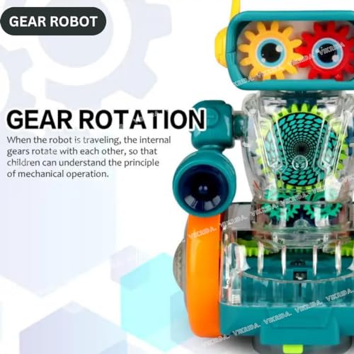 Image of VikriDA Robot Rotating Gear Toy | Transparent Gear Electric Walking, 360 Degree Rotating Bump & Go Robot Toy with Flashing Lights & Sound ( 1 Piece Multicolor )