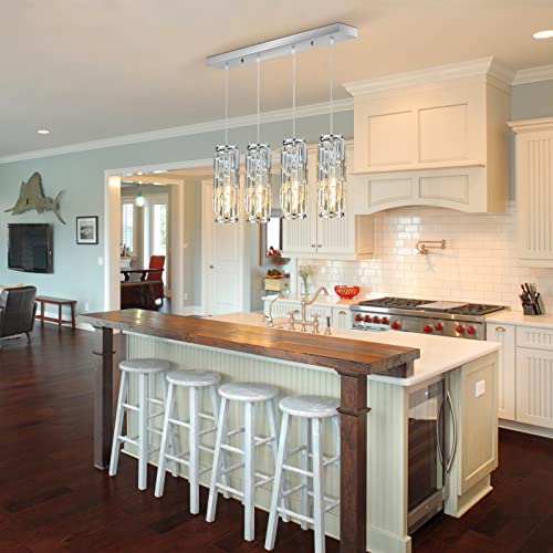 Lmqnine 4 Light Chrome Pendant Lighting Modern Pendant Light, Mini Crystal Chandeliers,Adjustable Pendant Light Fixture For Kitchen Island Dinning Room Bedroom(Chrome 4-Light) #TOP5