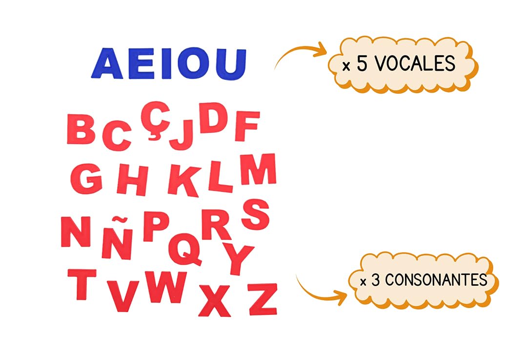 Abecedario Montessori en mayúsculas- 94 letras. Letras para aprender a leer y escribir. Alfabeto escolar en mayúsculas. Letras para niños