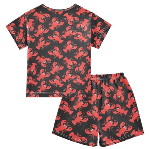 ALAZA Cartoon Lobster Red Black Pajamas Short Sleeve 2 Piece Sleepwear Top and Bottom Pajama Set Unisex2