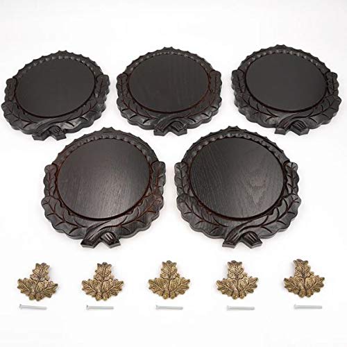 GTK - Juego de 5 placas de cuña talladas oscuras AF 16 cm con 5 hojas de roble, portada pequeña, tabla cuña, tabla de especias, placa de trofeos