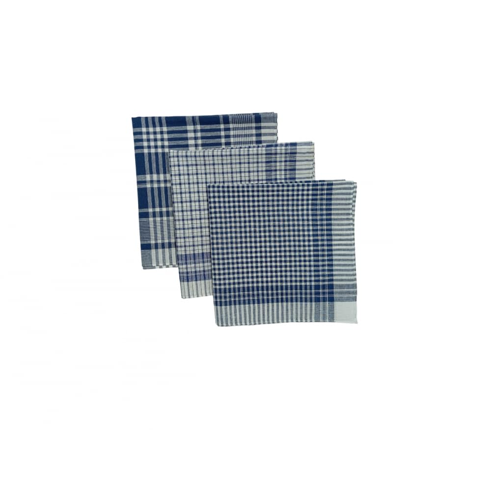 Mouchoirs 40x40 cm en Coton - 3 Motifs à Carreaux Bleu et Blanc, Doux, réutilisables et écologiques pour Le Quotidien