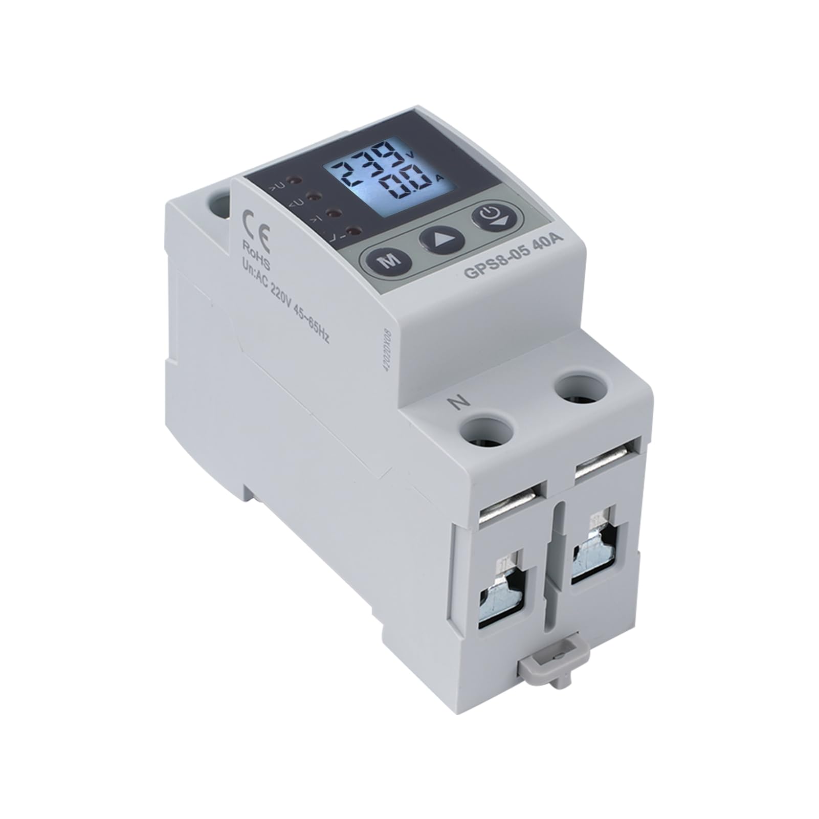 40A stabilizzatore di tensione 220V scaricatore di sovratensione magnetotermico contatore energia elettrica 2P con Funzione di autoreset Sovratensione/sottotensione e sovracorrente (GPS8-05-U)