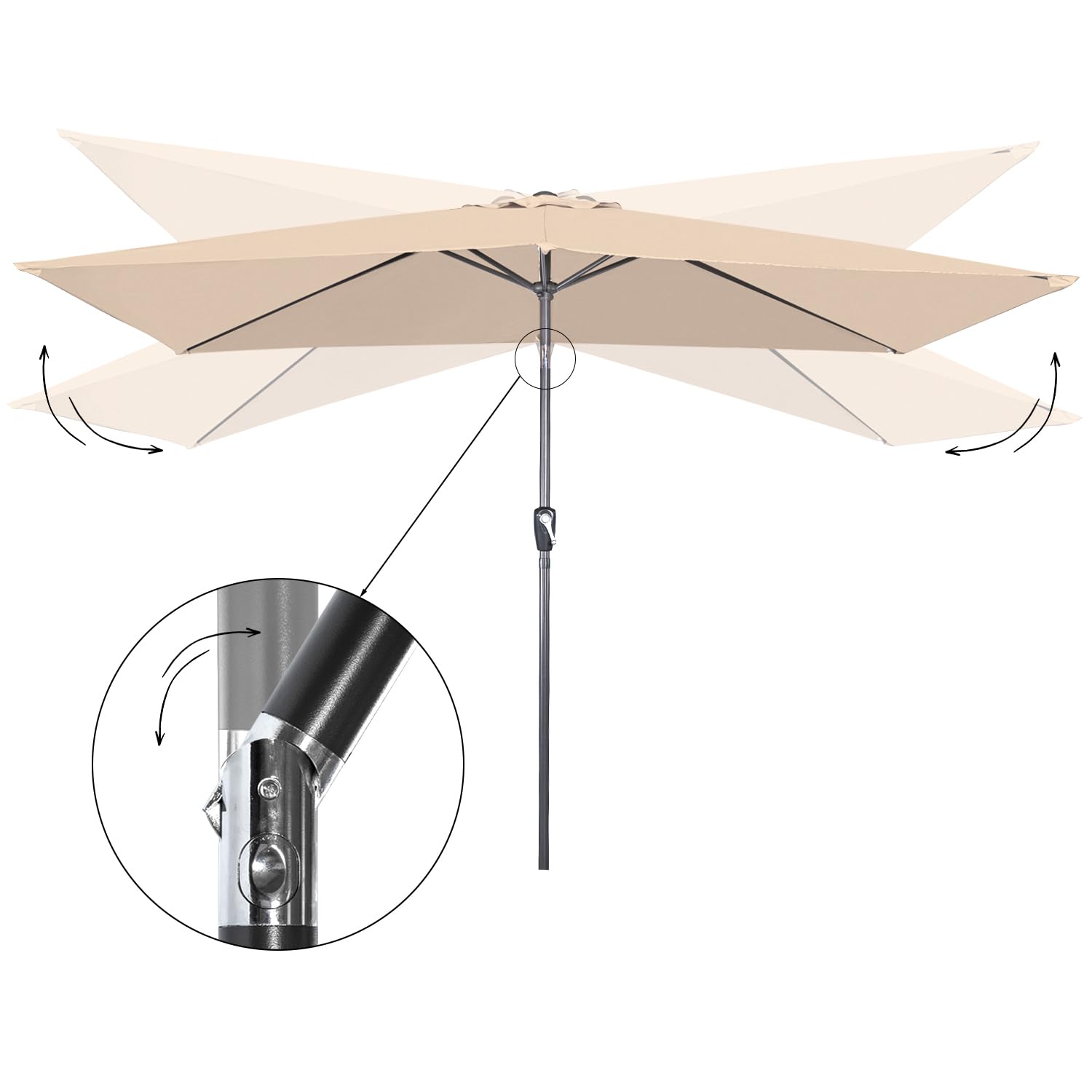 Angel Living 2x3M Sombrilla Parasol de Acero y Poliéster, Parasol Inclinado con Manivela, Mástil Acero 38mm (Beige)