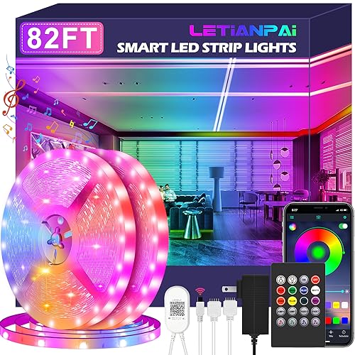 LETIANPAI Led Strip Lights, 82ft/25m Long Smart Led Light Strips Music Sync 5050 RGB Color Changing...