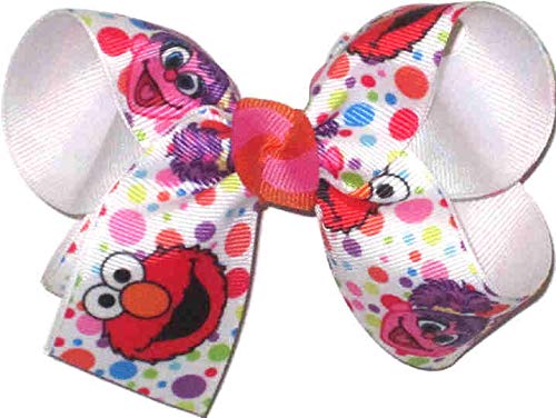 OV-2923M Medium (Ages 5-7 years) Hair Bow Elmo Sesame Street Print over White