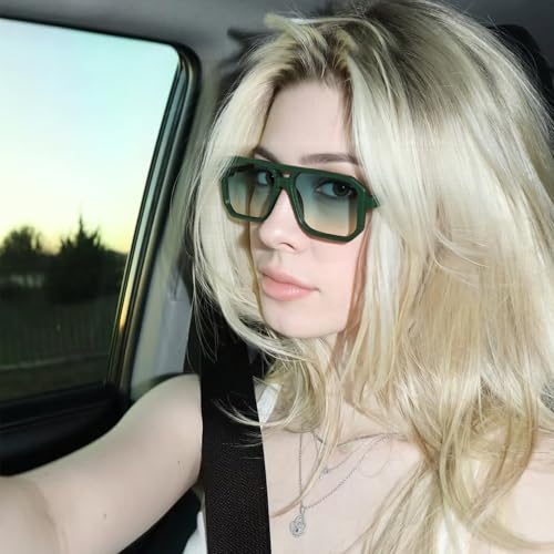 IGnaef Tangle Free Aviator Sunglasses for Women Men Trendy Square Frame with Double Bridge UV400 Protection IF61253